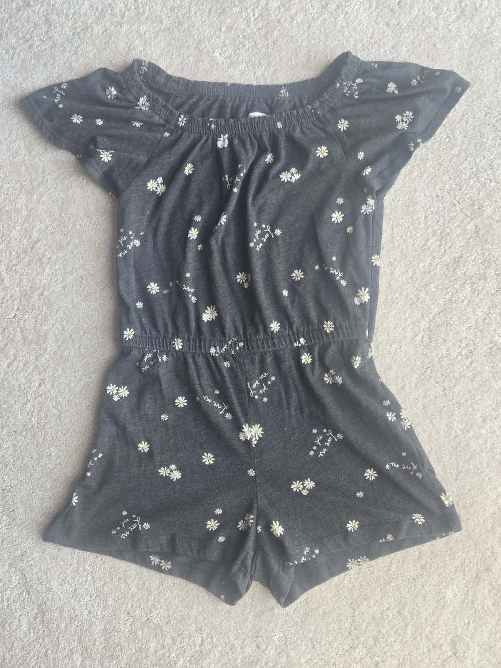 Old Navy Heathered Black Daisy-Print Girls One-Piece Romper